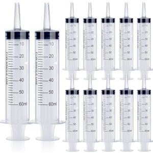 12Pack 60ml Syringe for Liquid - Large Plastic Syringes Without Needle for Food Thick Liquids and Irrigation Water, Lip Gloss Filling, Feeding Dogs Meds, Measuring ( 12 Pack 60 ml / cc )