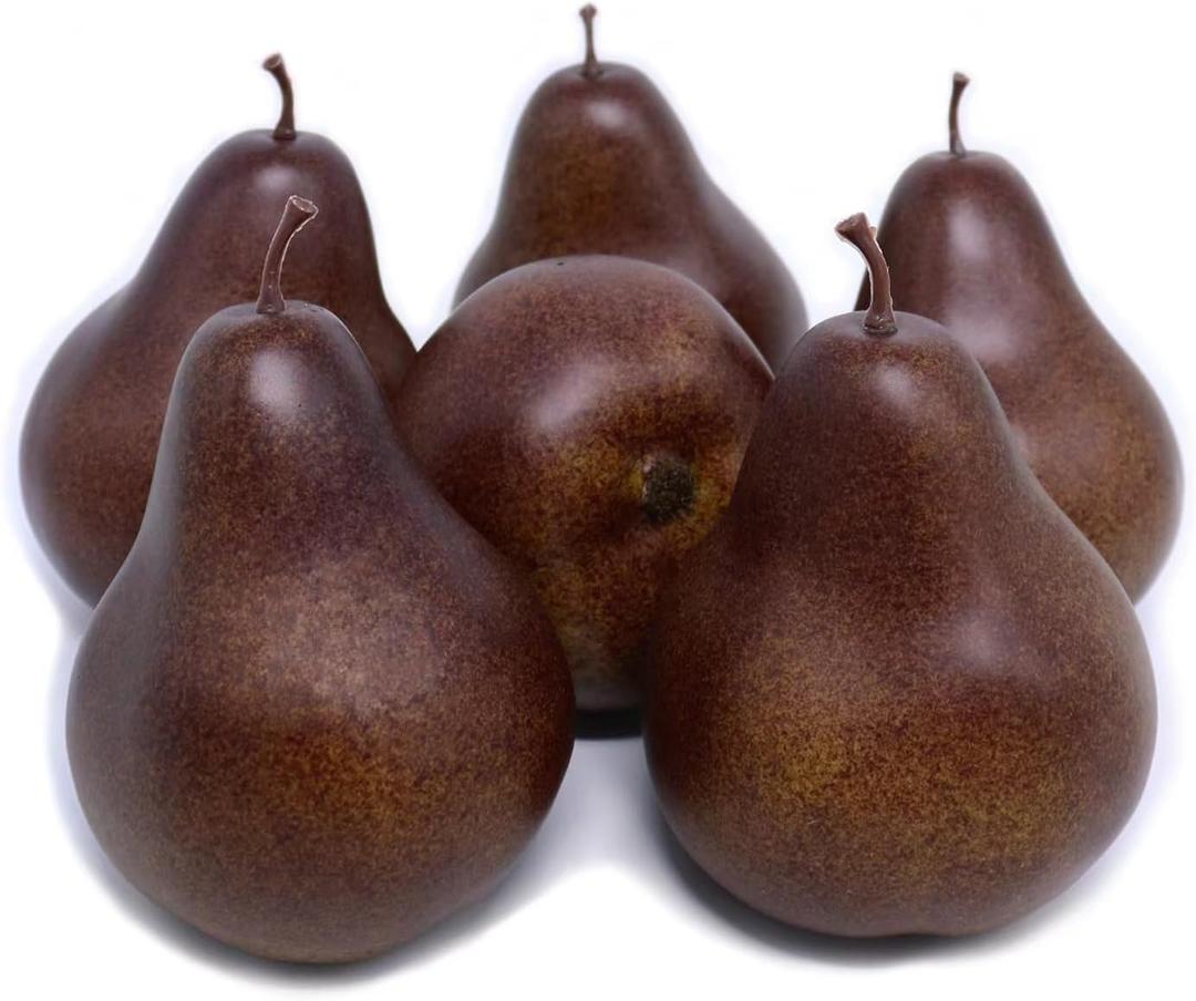 6pcs Fake Pears Artificial Fruits Vivid Brown Pears for Home Fruit Shop Supermarket Desk Office Restaurant Decorations Or Props (Brown)
