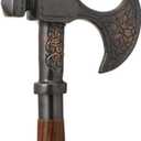 Bhartiya Vintage Axe Cane Walking Cane with Brass Inlay and Spiral Twisted Wooden Shaft, Antique Axe Head for Men & Women (Plane)