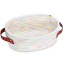 ABenkle Small Woven Basket, Mini Cotton Rope Storage Basket, Tiny Easter Basket, Shelf Basket, Oval Decorative Toy Dog Cat Basket for Nursery, Empty Gift Basket, 9.4" x 5.9" x 3.9" XS (Colorful Thread)