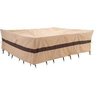 WJ-X3 Large Beige & Coffee Heavy-Duty Patio Table Cover, 136x88x36in, Waterproof, Wind-Resistant, Anti-Fade - Ideal for Sectional Outdoor Furniture Sets