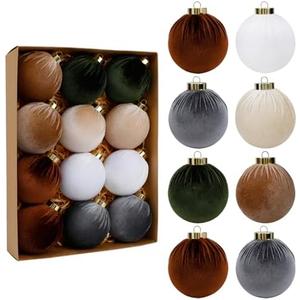 SUPREME XMAS 12 Pcs Christmas Tree Ornaments Set, 80mm/3.15in Large Velvet Christmas Ornaments for Xmas Tree Decorations Shatterproof Hanging Flocked Balls Ornaments Holiday Party Indoor Home Decor
