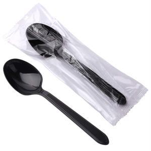 Plastic Spoons Individually Wrapped, 100pcs Heavy Duty Disposable Spoons Bulk - Ideal for Parties, Restaurants, Travel & Takeout (Black)