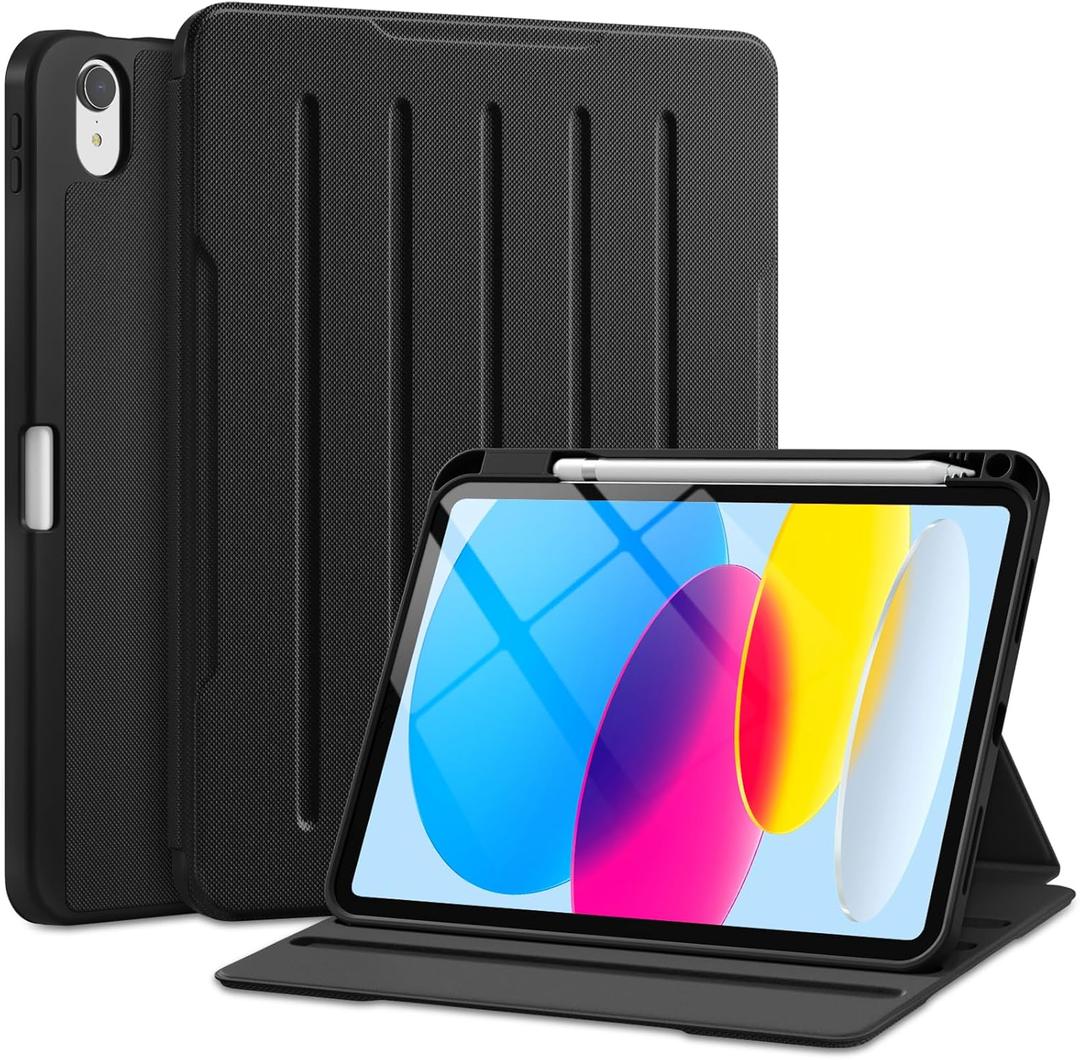 Akkerds for iPad (A16) 11th Generation Case 11 Inch 2025, for iPad 10th Generation Case 10.9 Inch 2022 with Pencil Holder, Multiple Angles Stand Cover, Shockproof TPU Back, Auto Sleep/Wake, Black