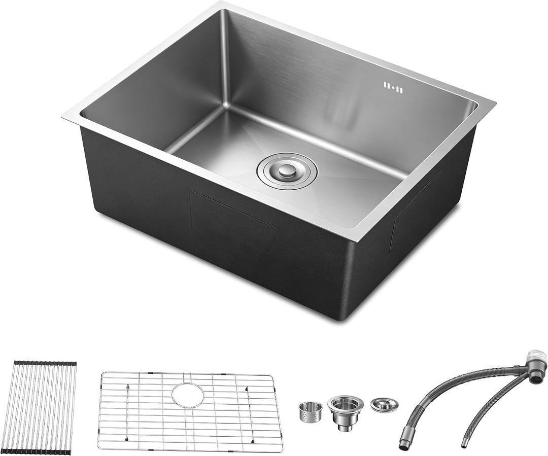 28 x 18 Inch Undermount Kitchen Sink, Stainless Steel Single Bowl
16 Gauge T304, 9" Deep Bowl, R10 Corners, Bottom Grid, Roll-Up Rack and 3.5" Drain Compatible with Most Garbage Disposals