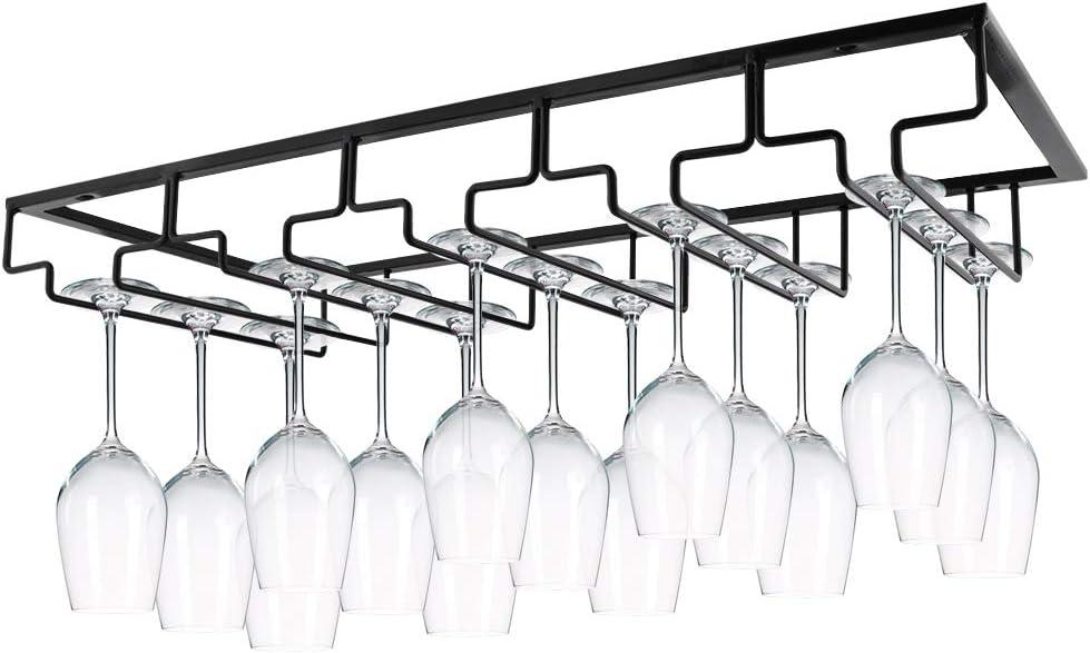 MOCOUM Wine Glasses Rack Under Cabinet Stemware Rack, Glass Hanger Rack Wire Glass Holder Storage Hanger for Cabinet Kitchen Bar (Black, 5 Rows 1 Pack)