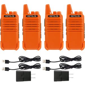 Retevis RT22 Rechargeable Walkie Talkies, Long Range Two Way Radio for Adults, Portable Handheld Radio, Voice Activated, Emergency Alarm, Upgraded Type-C Charing, Outdoor Hiking Travel(4 Pack, Orange)