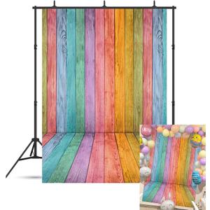 Colorful Wood Easter Backdrop Banner Pastel Rustic Texture Wooden Photoshoot Background Easter Colorful Wood Wall Party Decoration Banner Photo Props (5x7FT(59 x 82 inch))