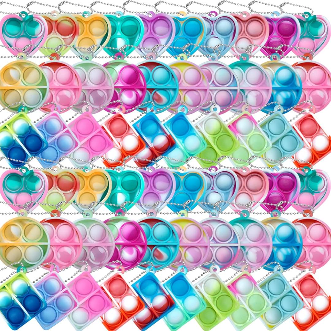 60 pcs Pop Fidget Keychain, Mini Fidget Toys Bulk, Party Favors for Kids 4-8,8-12 Years Kids Goodie Girls Bag Stuffers Fidgets for Classroom Prizes Sensory for Easter Party Favors