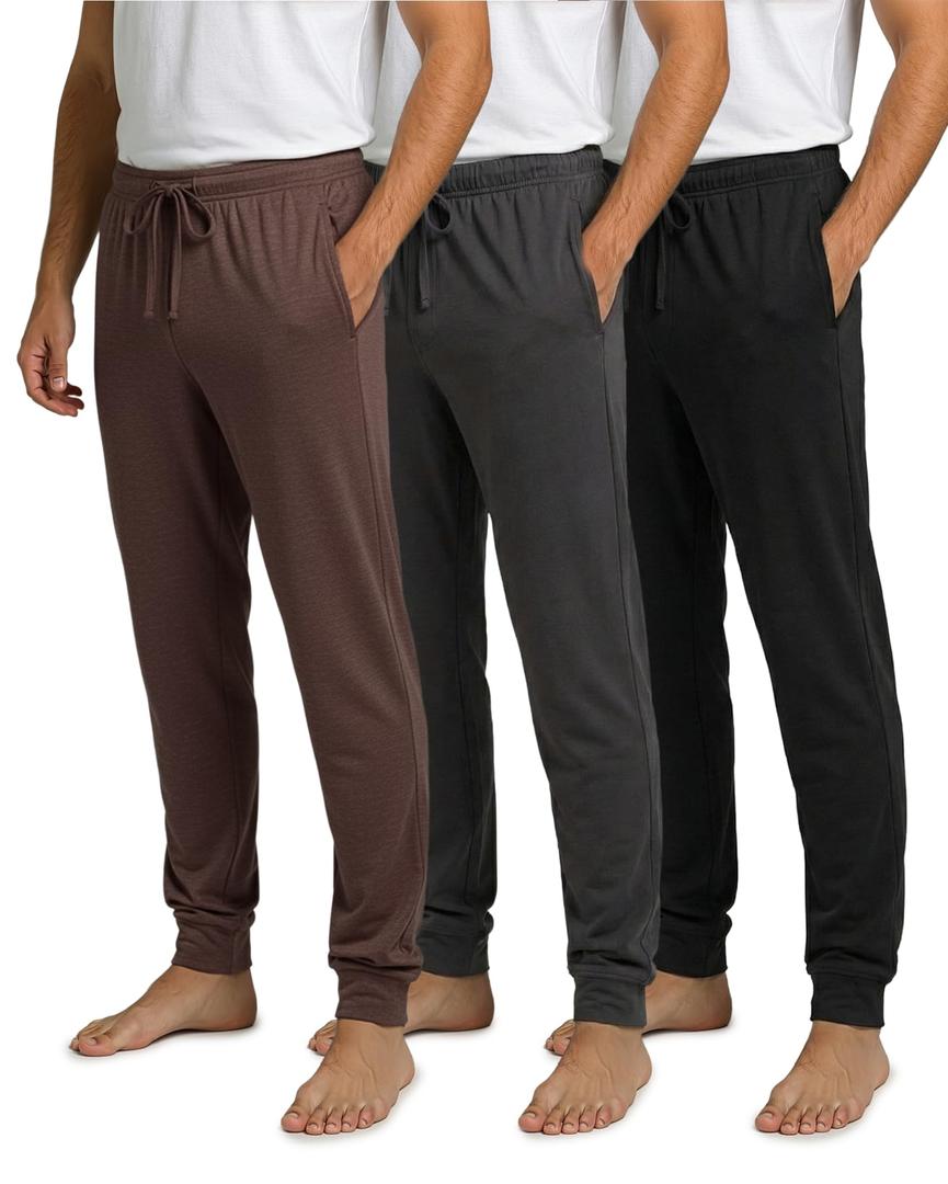 Real Essentials 1 Pack: Men's Ultra Soft Cotton Pajama Pants - Sleep Lounge PJ Joggers with Pockets 2XL