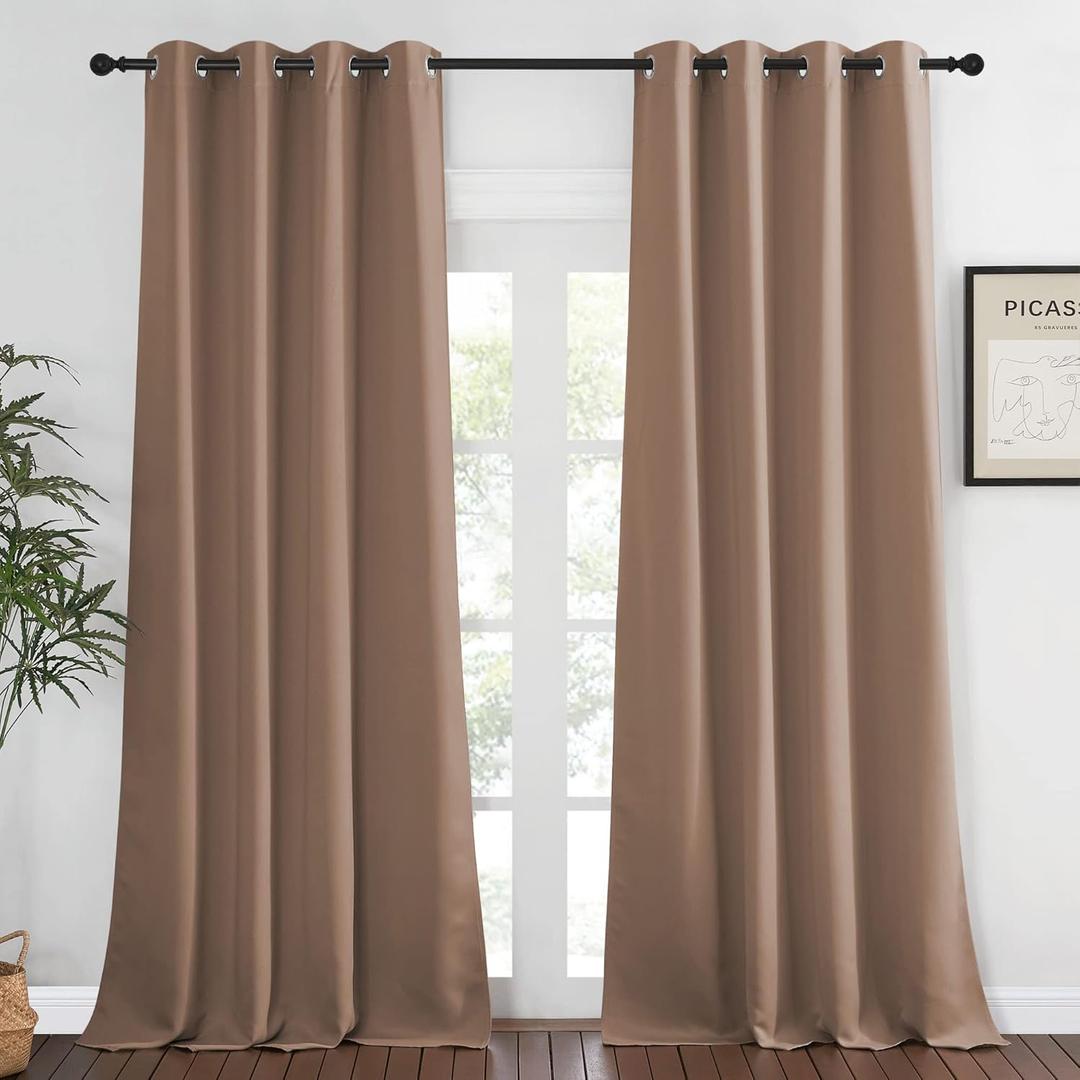 NICETOWN Light Reducing Grommet Curtain - (W52 x L108, Cappuccino, 1 Piece) Tripe Woven Textured Soft Curtain Panel for Living Room Window Treatment Drape