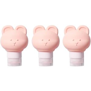 Cute Bear Travel Bottles Set for Toiletries 3 Pack 2.8oz 80ML Leak Proof Silicone Containers for Conditioner Shampoo Lotion (Pink)