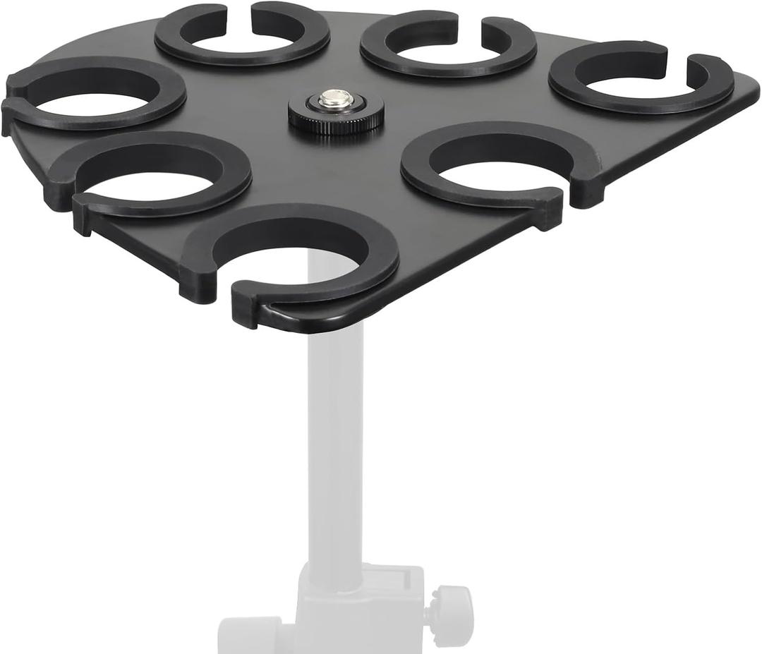 Multi Mic Holder for Wired and Wireless Mics, Organizes Up to 7 Mics, Aluminum, Black