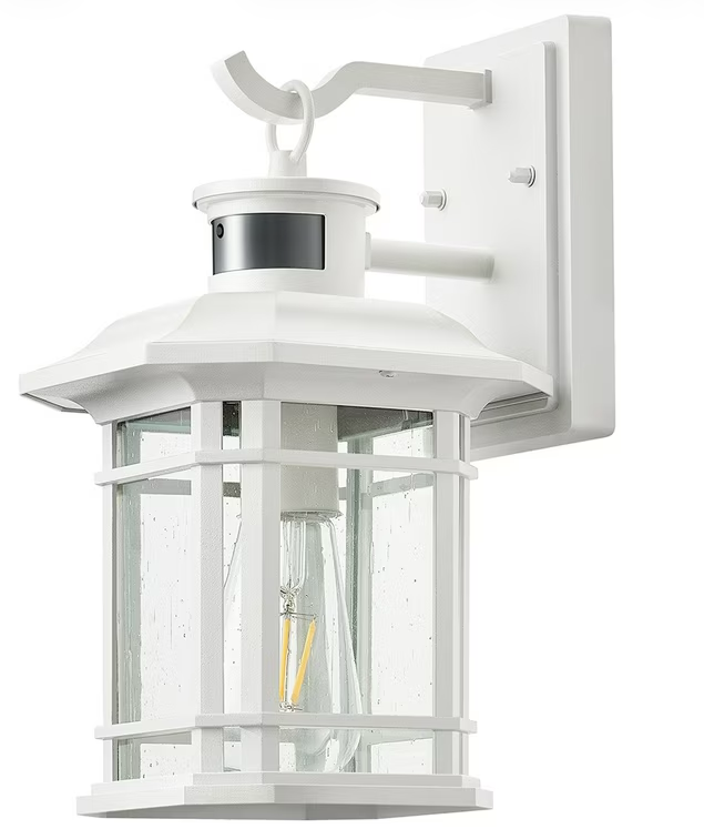VIANIS Motion Sensor Exterior Lights for House, White Dusk to Dawn Outdoor Lighting, 100% Waterproof Front Porch Light Fixtures, Modern Exterior Sconce with Tempered Seeded Glass for Garage