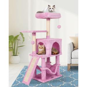 MIAO PAW Pink Cute Cat Tree for Indoor Cat Tower with Scratching Post Modern Activity House Hammock Hanging Ball Condo with Board (40.7")