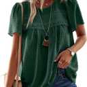 Falechay Womens Summer Tops Crewneck Short Sleeve Shirts Casual Chiffon Blouses Flowy Lace Hem Boho Clothing Trendy 2026 (Green, L)