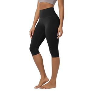 ODODOS Buttery Soft Lounge Yoga Capris for Women 14" High Waist Knee Length Leggings, Black, X-Large