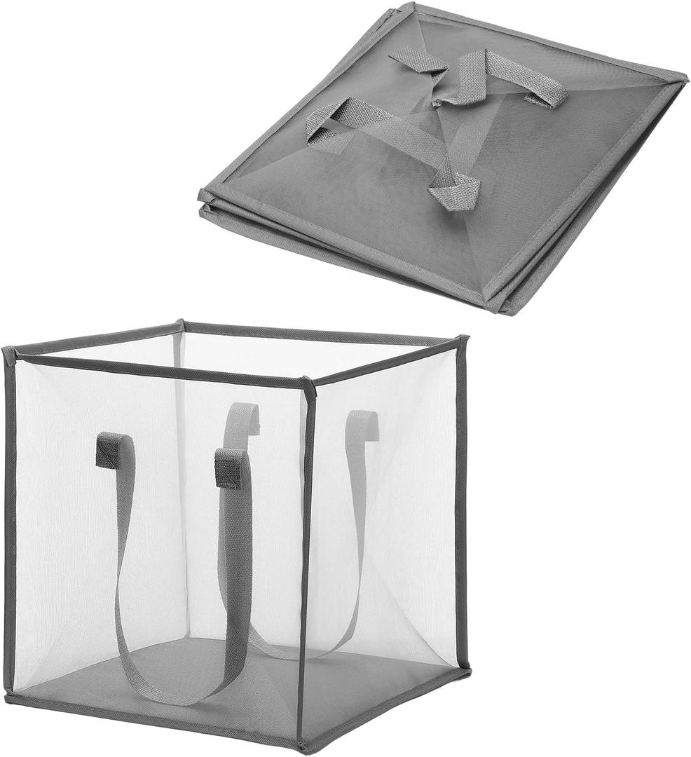 uxcell Foldable Mesh Laundry Hamper - Space-Saving Collapsible Laundry Basket with Breathable Mesh, Durable Design for Dirty Clothes, Home, and Travel Storage(Grey)