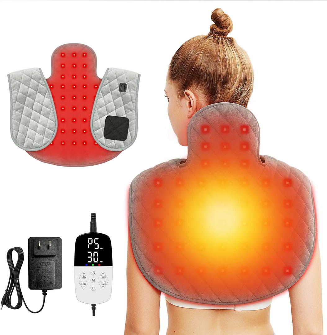 Red Light Therapy for Body, Shoulder Heating Pad, 660nm&850nm Wearable Near Infrared Red Light Heated Therapy Belt for Neck, Shoulder, Back, Body, Adjustable Temperature LED Remote Control