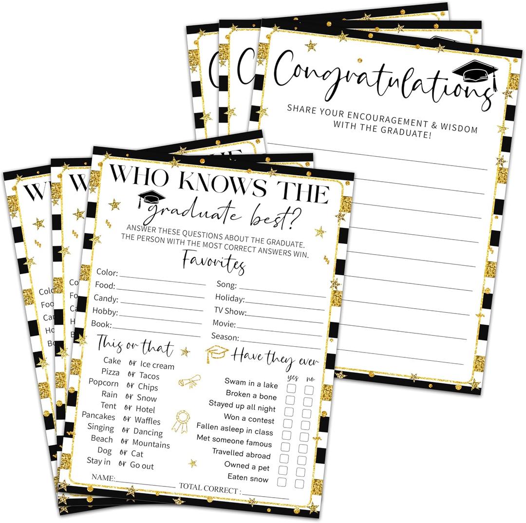 2 x Who Knows The Graduate Best Game Set, 20 Pcs Graduation Party Icebreaker Game Cards, Class Of 2026 Graduation Party Announcement Game For High School, College, University - A03