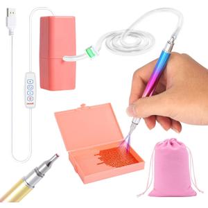 Electric Diamond Art Painting Pen with Storage Tray,Vacuum Diamond Art Pen No Wax Needed with Adjustable Suction,Accessories Tool for Setting AB Stones, Quiet and Long-Lasting (Pink)