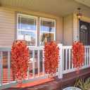 2 x Artificial Fall Hanging Flowers for Decoration, 2pcs Long Vine Fake Flowers Plants Morning Glory, Realistic Faux Petunias for Planter Patio Porch Garden Autumn Outdoors Dec, Orange Red