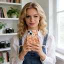 for iPhone 16 Pro Max Case, Cute Vintage Lace Flower Pattern Phone Case for Women Girls, Aesthetic Elegant Hybrid 2-Layer Hard Shell Protective Cover, Orange & White Floral Lace