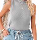 Saodimallsu Womens Ribbed Tank Tops High Neck 2026 Summer Sleeveless Mock Neck Casual Slimming Knit Sweater Vests (Gray, XL)