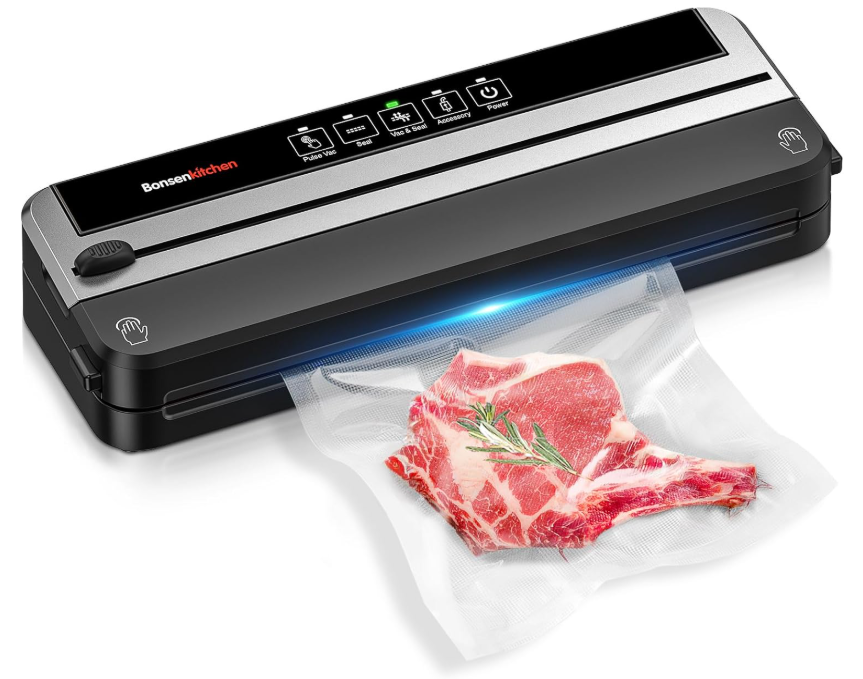 Bonsenkitchen Vacuum Sealer Machine, Builtin Cutter | Multifunctional Food Sealer for Sous Vide & Meal Prep, 5 PreCut Bags, SilverBlack