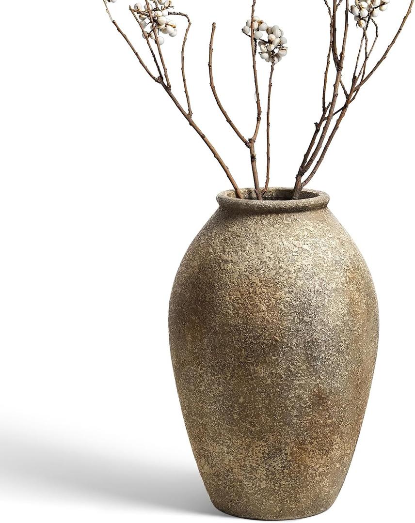 LE TAUCI Ceramic Vase, 11.5 Inch Large Rustic Farmhouse Vase, Tall Vase for Home Decor, Living Room Table & Mantel Centerpiece, Watertight & Sturdy, Sandstone Brown