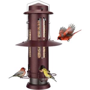 Kingsyard Squirrel Proof Bird Feeder for Outdoors Hanging, Metal Wild Bird Feeders with Removable Base and Baffle, Easy to Clean & Refill, 3 lbs Large Seed Capacity, Antique Copper