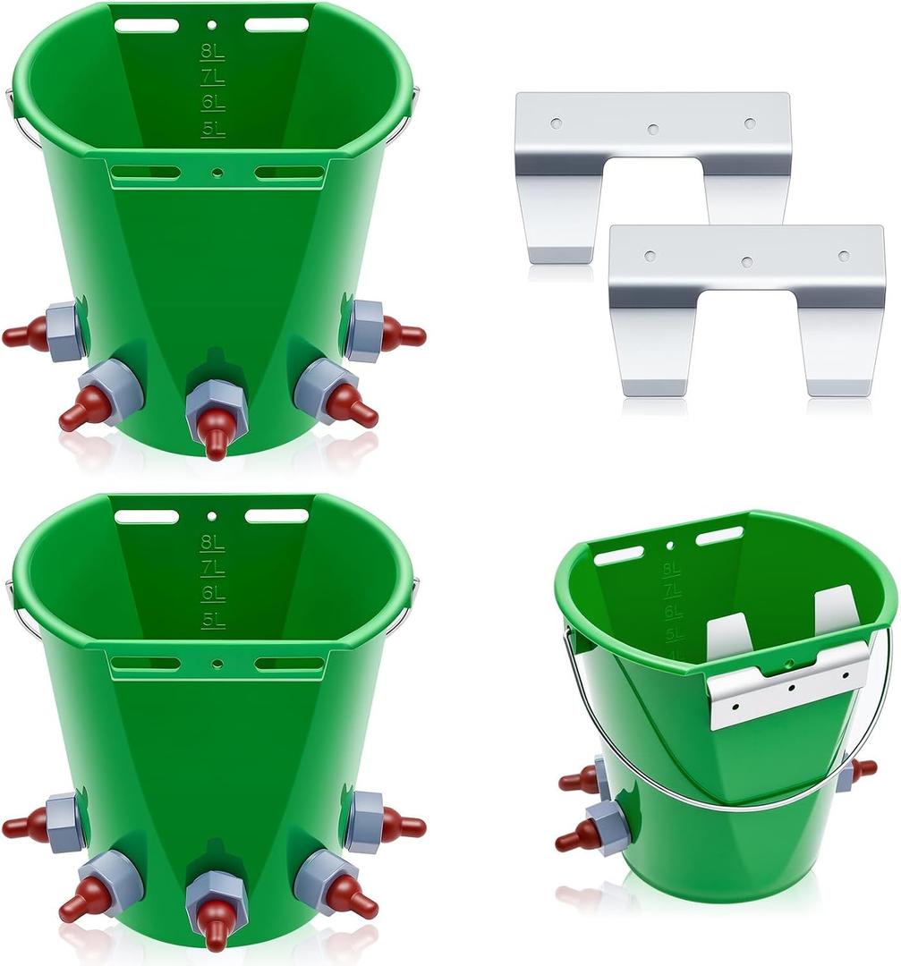 2 Pcs 8L Lamb Milk Feed Bucket Multiple Teat Large Capacity Detachable Nipple Plastic Goat Milk Feeding Bucket Green Animal Feed Pot Lamb Feeder Bottle for Farm Sheep Livestock Cattle Animal(5 Mouths)