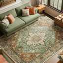 RELEANY Area Rug 4ft Washable Rugs for Living Room, Non-Slip Floral Vintage Distress Print Pattern Medallion Carpet for Bedrooms Dining Room, Blue Navy Beige Gray