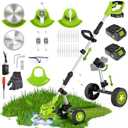 20000 RPM Electric Weed Wacker Cordless, 4-in-1 Weed Eater Cordless with Battery Powered, Lawn Mower/Grass Trimmer/Lawn Edger with 3 Types Blades, Battery Weed Wacker With Wheels (2 Battery, Green)