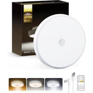 EZVALO Motion Sensor Light Indoor, 10000mAh, 7.1inch, 400LM, Remote Control, Dimmable, LED, Flush Mount, Wireless, Rechargeable, Battery Operated, Cordless, Ceiling Light, Closet Light, No Wiring (3 Color Modes: Warm / Neutral / Cool)