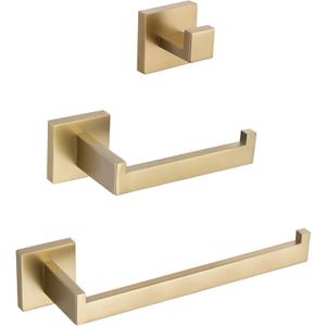 TURS Brushed Gold 3-Piece Bathroom Hardware Set Stainless Steel Gold Hand Towel Holder Toilet Paper Holder Towel Hook Wall Mounted.