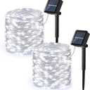 Brizled Outdoor Solar Fairy Lights 2 Pack, Total 132FT 400 LED Solar String Lights, 8 Modes Solar Christmas Lights with Memory Waterproof Outside Twinkle Lights for Indoor Wedding Party Cool White