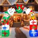 Leyndo 8FT Christmas Inflatable Arch Archway Outdoor Decoration with LED Lights Inflatable Elk Penguin Snowman Sitting on Gift Boxes Christmas Arch Blow up Yard Decor for Xmas Lawn Yard Garden Outside