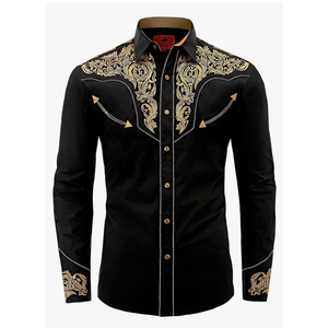 Men's Western Cowboy Shirt Embroidered Long Sleeve Casual Button Down Shirt (XL)