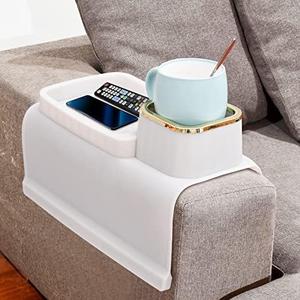 Couch Cup Holder, Silicone Anti-Spill and Anti-Slip Cup Holder for Couch, Portable Sofa Armrest Tray Couch Drink Holder, Gift for Mom, Dad, Grandma, Grandpa (Beige)