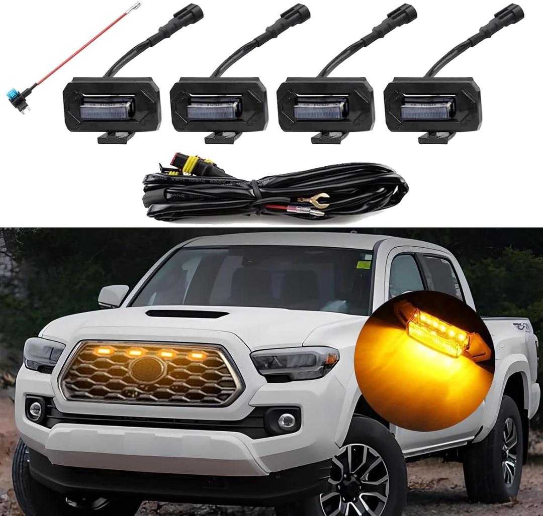 4Pcs Front Grille Lights Compatible with Tacoma 2020 2021 2022 2023 TRD Off-Road and Sport OEM Grille, 6 LED Beads Brighter Grille Light (Amber)