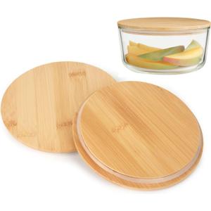 Wooden Replacement Lids Compatible with Anchor Hocking Glass Containers, 4-Cup Round, 2 Pack, Anchor Hocking Replacement Lids, Reusable Covers for Anchor Glass Food Storage, Containers Sold Separately