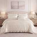 Satin Comforter Set Queen Beige Sheet Set Silk Like Bedding Set Silky Bed in a Bag 8 Pcs Pinch Pleat Bed Set Home Decor Luxury Hotel Silky Ruffle Comforters with 1 Cushion Cover