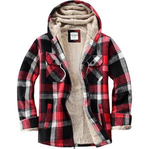 Women's Full Zip Fleece Flannel Jacket Plaid Sherpa Lined Jacket for Women (XX-Large, Red/Black)