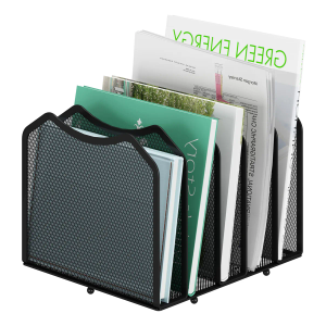 Simple Trending Mesh Desktop File Sorter Organizer, 5-Section Bookshelf for Desk Home Office, Black