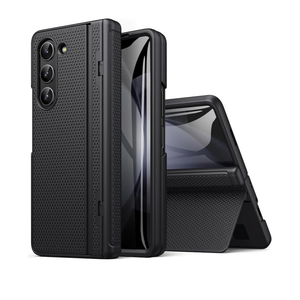for Samsung Galaxy Z Fold 5 Case with Stand, Front Screen Protector, Hinge Protection, Slim & Rugged, Full Body Hard Cover, Daily Drop Protective Phone Case for Samsung Z Fold 5 5g 2023, Black