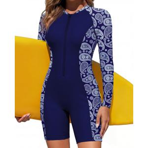 Century Star UPF 50+ Modest Long Sleeve Swimsuits for Women Bathing Suit Rash Guard Surfing One Piece High Neck Swimwear (Blue, S)