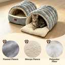 Covered Cat Bed Cave for Indoor Cats, 2-in-1 Enclosed Pet Bed for Kittens with Zippered Washable Cat Mats, Cat House Bed, Grey
