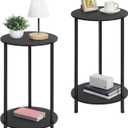 LIANTRAL End Tables Set of 2, 2 Tier Small Side Table, Round Nightstand Sofa Table Coffee Table with Storage Shelves for Living Room, Bedroom, Black