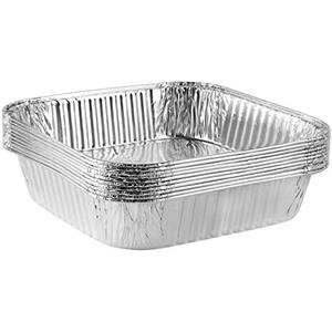 PLASTICPRO Disposable 8'' X 8'' X 2'' Inch Square Aluminum Tin Foil Baking Pans Bakeware - Cookware Perfect for Baking Cakes, Breads, Brownies, Bread, Meatloaf, Lasagna, Pack of 10